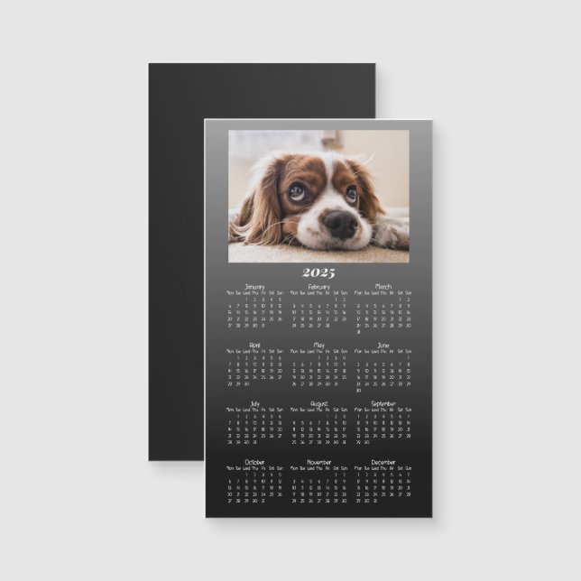 Noir moderne 2025 Calendrier Magnet avec photo (Devant / Derrière)