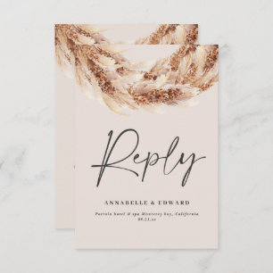 Noir moderne chic rustique pampas marié RSVP