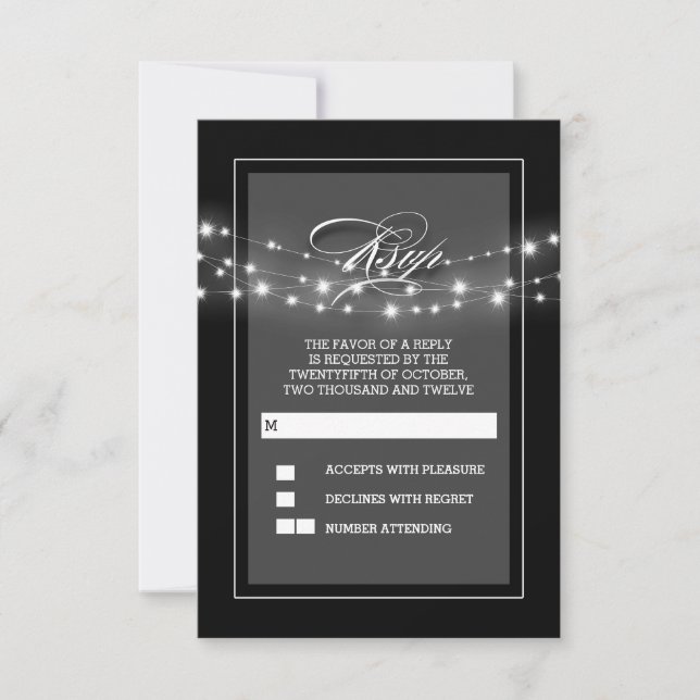 Noir moderne et élégant lampes à cordes carte RSVP (Devant)