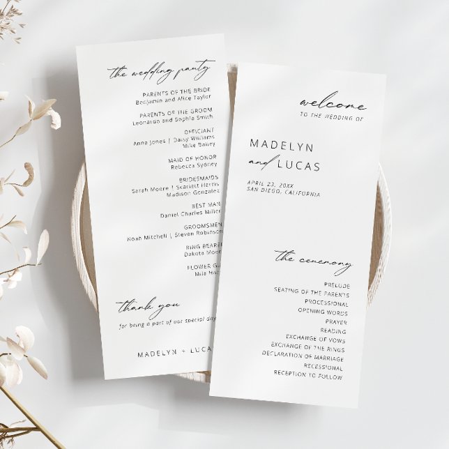 Noir moderne minimaliste | Programme de mariage bl (Créateur téléchargé)