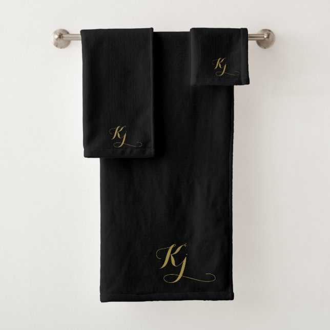 Noir Moderne Monogramme Or Initiales Script (En situation)