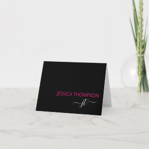 Noir moderne rose chaud Simple Script Monogramme N