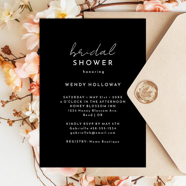 Noir moderne Script nuptiale douche Invitation (Créateur téléchargé)