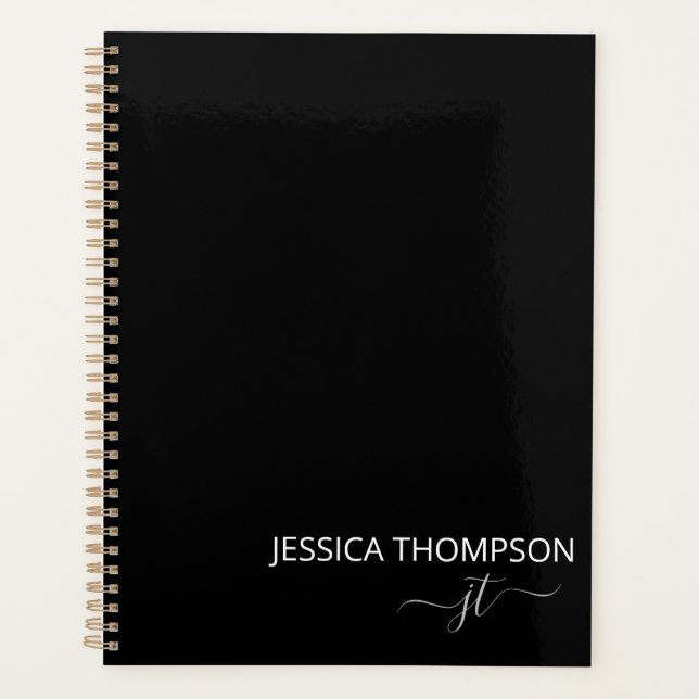 Noir moderne Simple Script Girly Monogramme 2025 (Devant)
