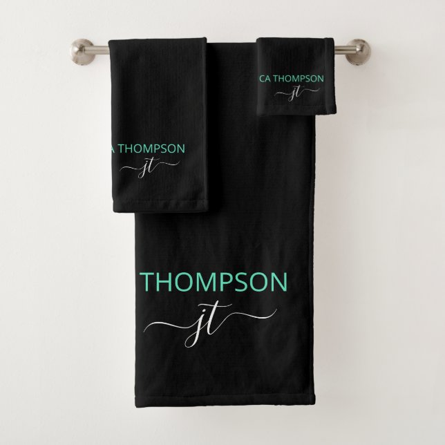 Noir moderne Turquoise Simple Script Nom du monogr (En situation)