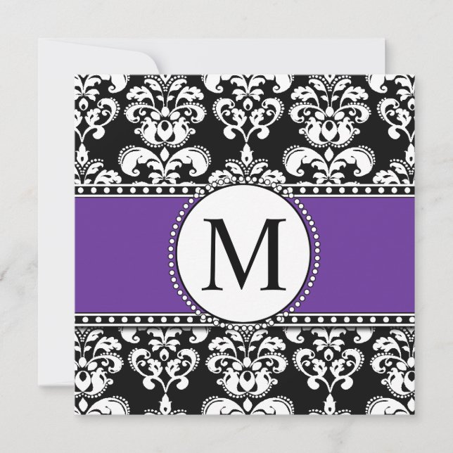 Noir Monogramme de mariage Invitations Violet (Devant)