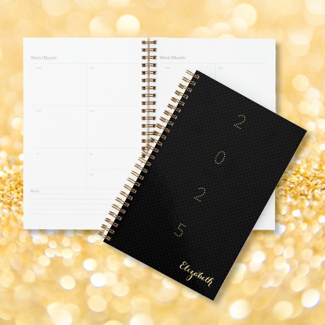 Noir monogrammé Gold hebdomadaire Mois 2025 Planif (Monogrammed Black Gold Weekly Monthly 2025 Planner)