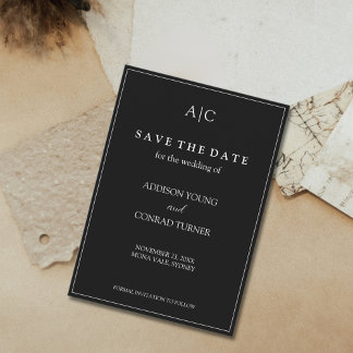 Noir Monogramme Mariage Enregistrer la carte Date