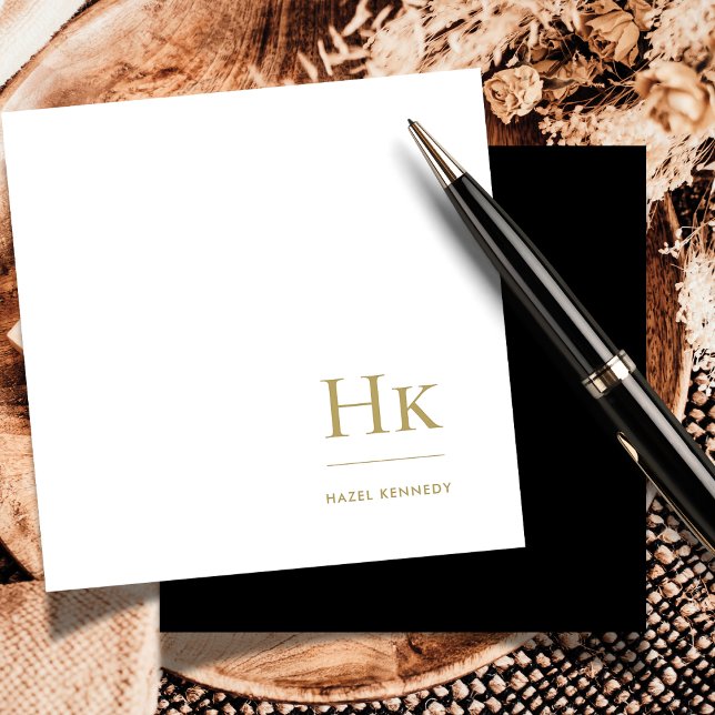 Noir Monogramme Or Simple Élégant Carte pour notes (Créateur téléchargé)