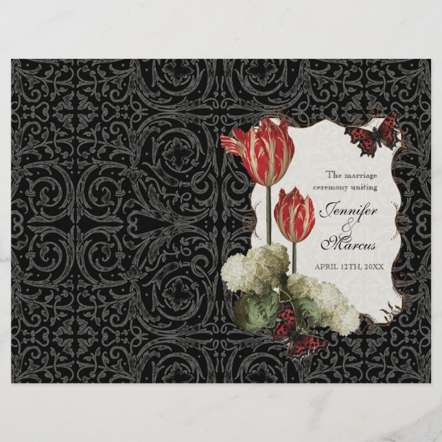 Noir n Crème Rouge Tulipe Damas - Programme de mar (Devant)