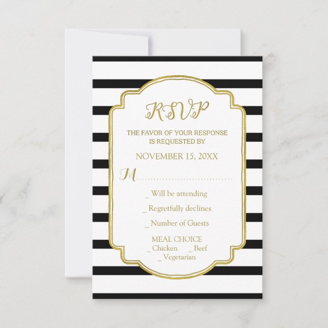Noir or et blanc stries mariage RSVP (Devant)