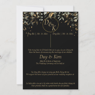Noir/Or faire-part de mariage anglais/vietnamien