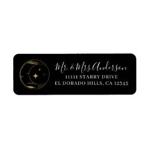 Noir & Or Moderne Céleste Lune Étoiles Mariage