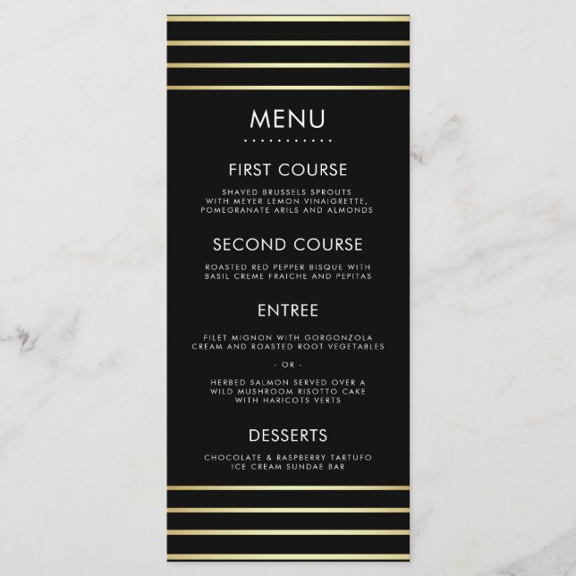 Noir & Or Riz Confetti Typographie Menu Mariage (Devant)