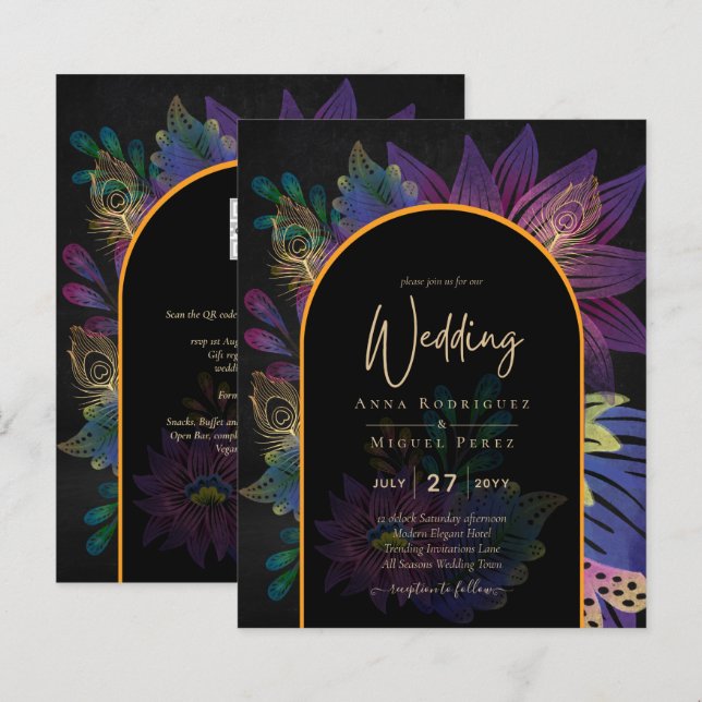 Noir Peacock Jewel Tones Floral Wedding (Front/Back)