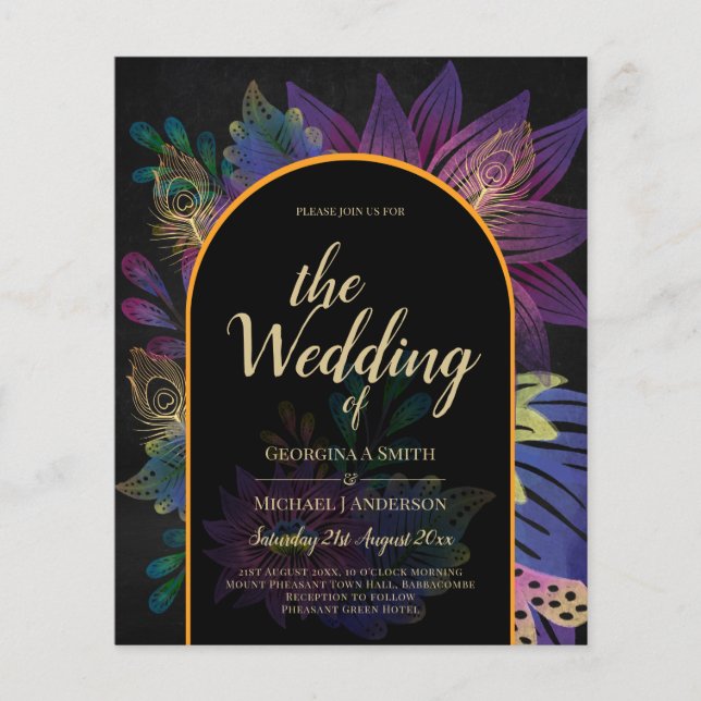 Noir Peacock Jewel Tones Floral Wedding Flyer (Front)