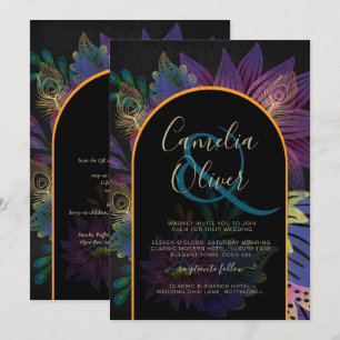Noir Peacock Jewel Tones Floral Wedding Invitation