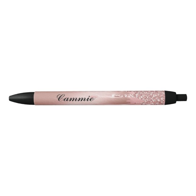 Noir Personnaliser stylo à encre - Rose Parties scintil (Devant)