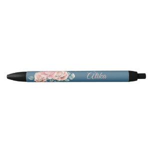 Noir Personnalisez le stylo floral tendance Marine et R