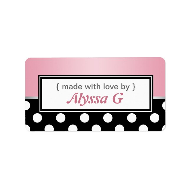 Noir Polka Dot rose Étiquettes de cuisson personna (Devant)