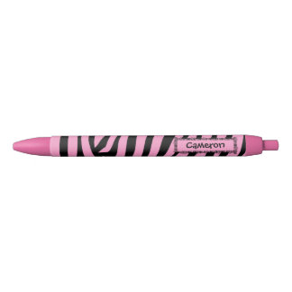 Noir Rayures roses et noires de stylo rose personnalisé
