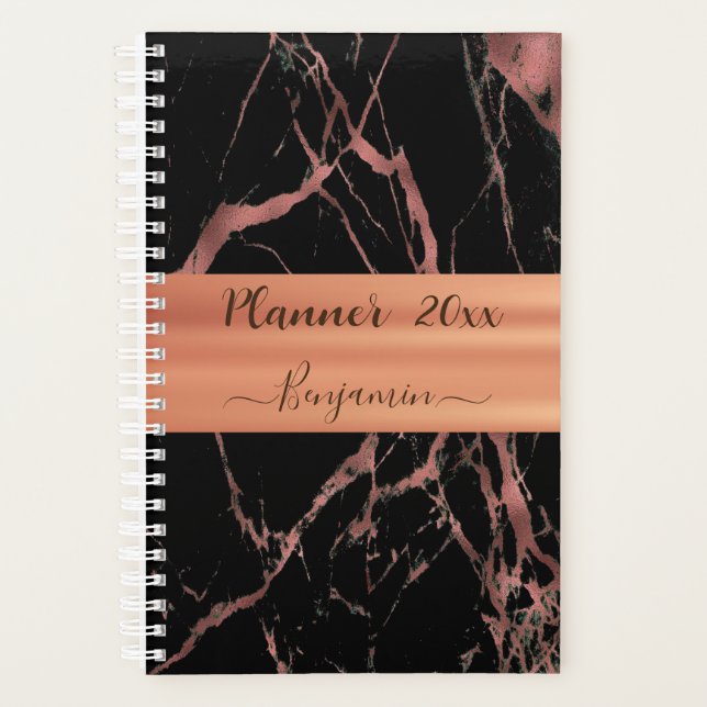 Noir Rose en marbre rose Gold Planner 2023 2024 (Devant)