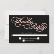 Noir & Rose Gold Calligraphie Mariage formel RSVP