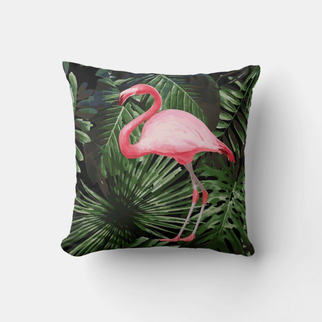 Noir rose tropical de coussin de Flamant rose de (Recto)