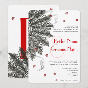 Noir rouge (moins de fleurs) Invitations de mariag