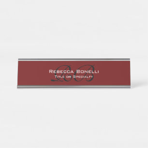 Noir rouge Monogramme blanc minimaliste Plaque
