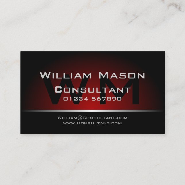 Noir rouge Monogramme Professionnel - Carte de vis (Devant)