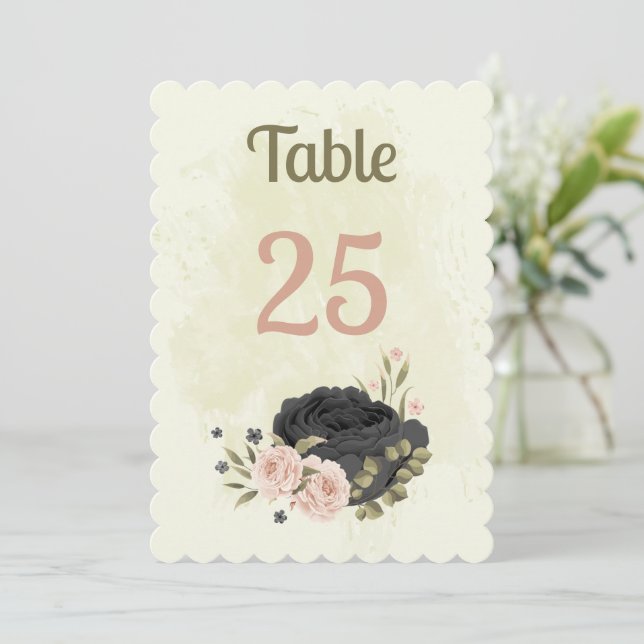 noir roux rose fleurs table numéro carte (Debout devant)