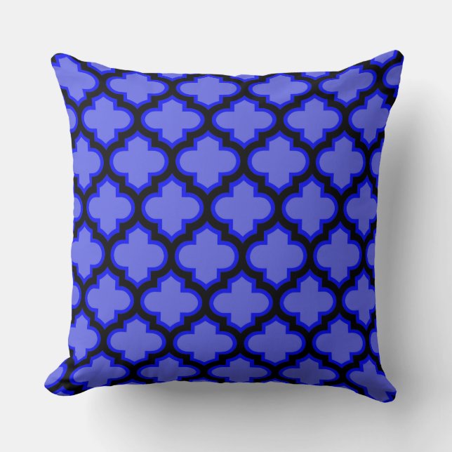 Noir Royal Blue Quatrefoil Trellis Coussin (Recto)