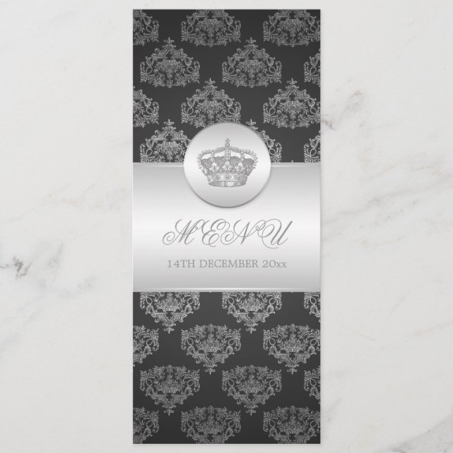 Noir royal de couronne de menu élégant de mariage (Devant)
