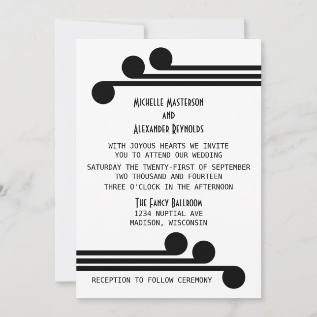 Noir Simple Déco Chic Mariage Invitation (Devant)