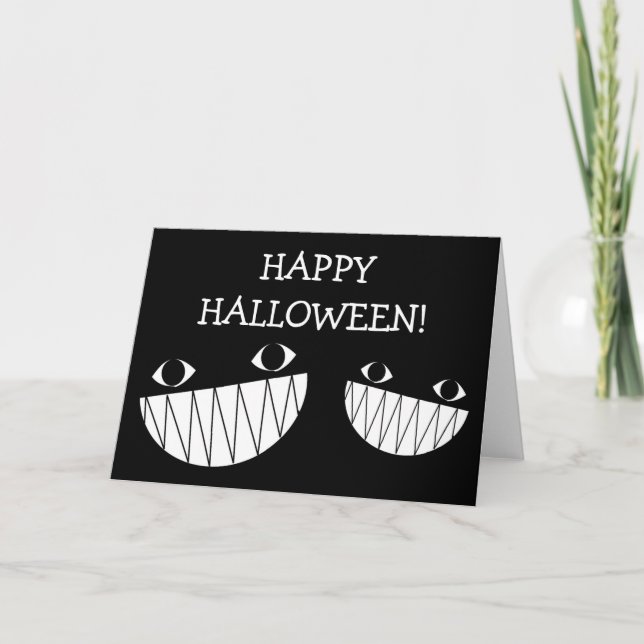 Noir, Sourire, Carte de voeux pliée Halloween (Devant)