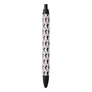 Noir Style victorien 60s cameo rose motif stylo