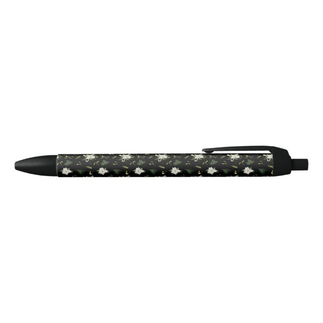 Noir Stylo à motif floral vert et blanc élégant (Haut)