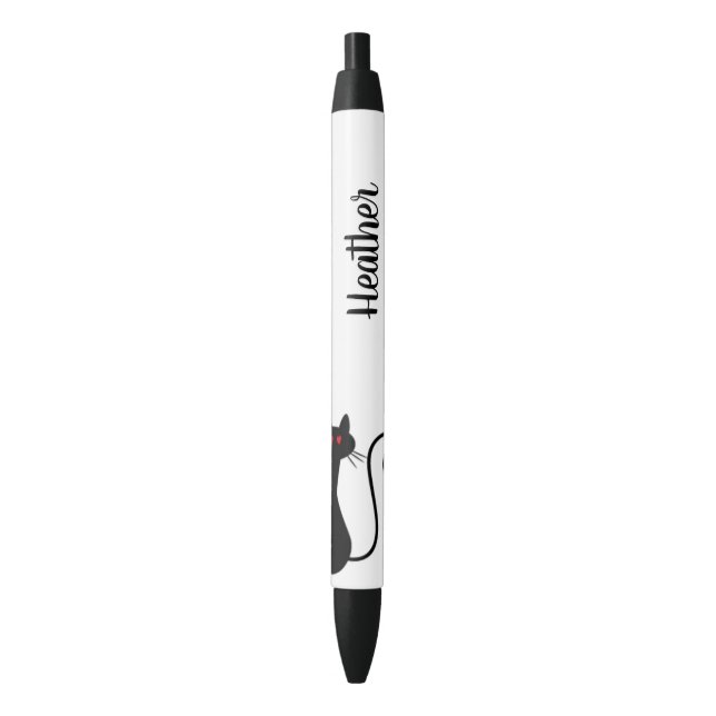 Noir Stylo de coeur de chat avec le nom (devant Vertical)