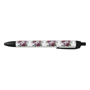 Noir Stylo Élégance Botanique Bouquet Fleurs Violettes