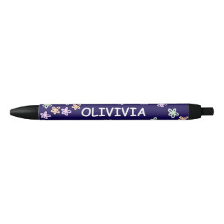 Noir Stylo élégant à motif de fleur bleue TRENDY