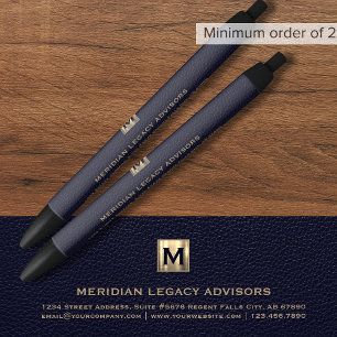 Noir Stylo Emblem Initiale du logo bleu et or