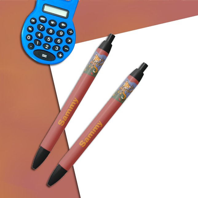 Noir Stylo enfant renard Woodland avec nom (Créateur téléchargé)