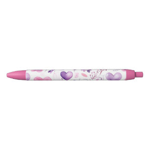 Noir Stylo Fleurs Cœurs Rose Violet Aquarelle Esthétiqu