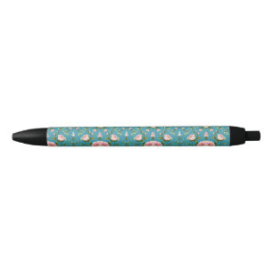 Noir Stylo floral turquoise - Élégant pour l'école et l