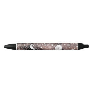 Noir Stylo galaxy floral Lune et étoiles