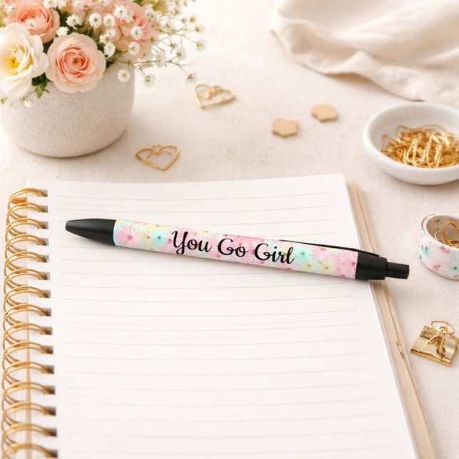 Noir Stylo Inspirationnel rose Floral (Créateur téléchargé)