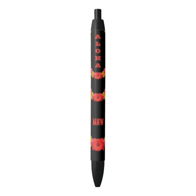 Noir Stylo monogramme personnalisé Hawaii Lei (devant Vertical)