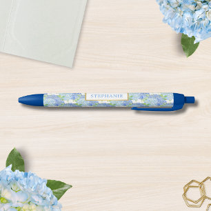 Noir Stylo personnalisé avec nom botanique Hydrangea Bl