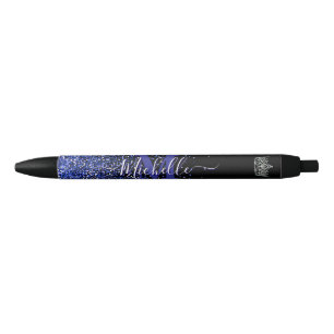 Noir Stylo personnalisé avec paillettes de bleu royal G